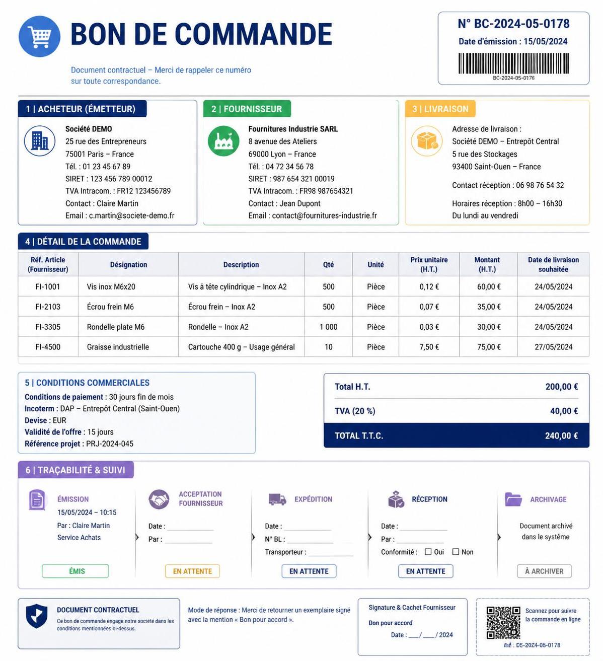 découvrez les éléments essentiels à inclure dans un modèle de bon de commande pour sécuriser vos transactions et éviter tout litige. guide pratique pour des commandes claires et sûres.